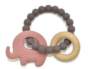 Szilikon és fa elefántos karika rágóka