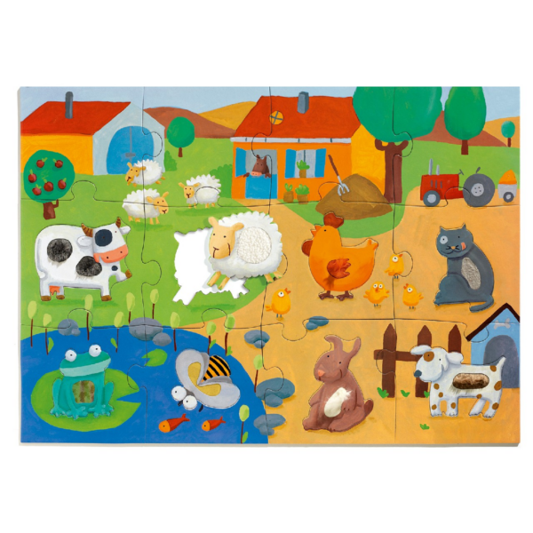 Djeco - Óriás puzzle - Tanyasi állatsimogató, 12+8 db-os - Tactile farm puzzle - Image 3