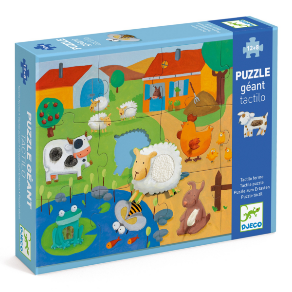 Djeco - Óriás puzzle - Tanyasi állatsimogató, 12+8 db-os - Tactile farm puzzle