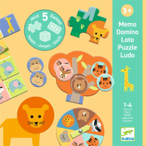 Djeco- Társasjáték - 5 az 1-ben a savannán - Savannah animals, 5 GAMES