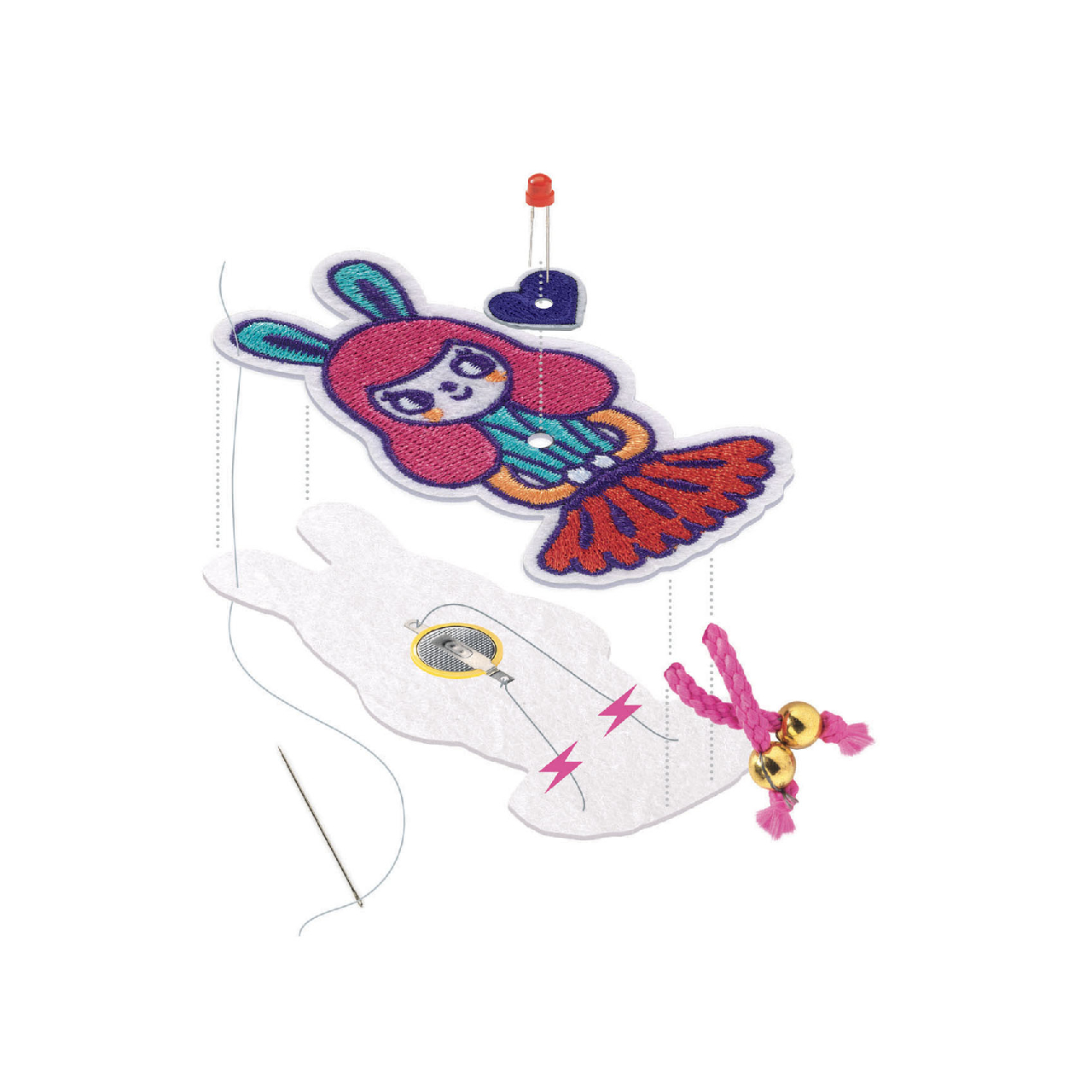 E-textil műhely - Nyuszilány kitűző - Brooch - Bunny girl - Image 4