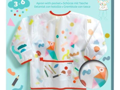 Kötény zsebbel - Matrica és ceruza mintás - Apron with pocket - Stickers and pencils